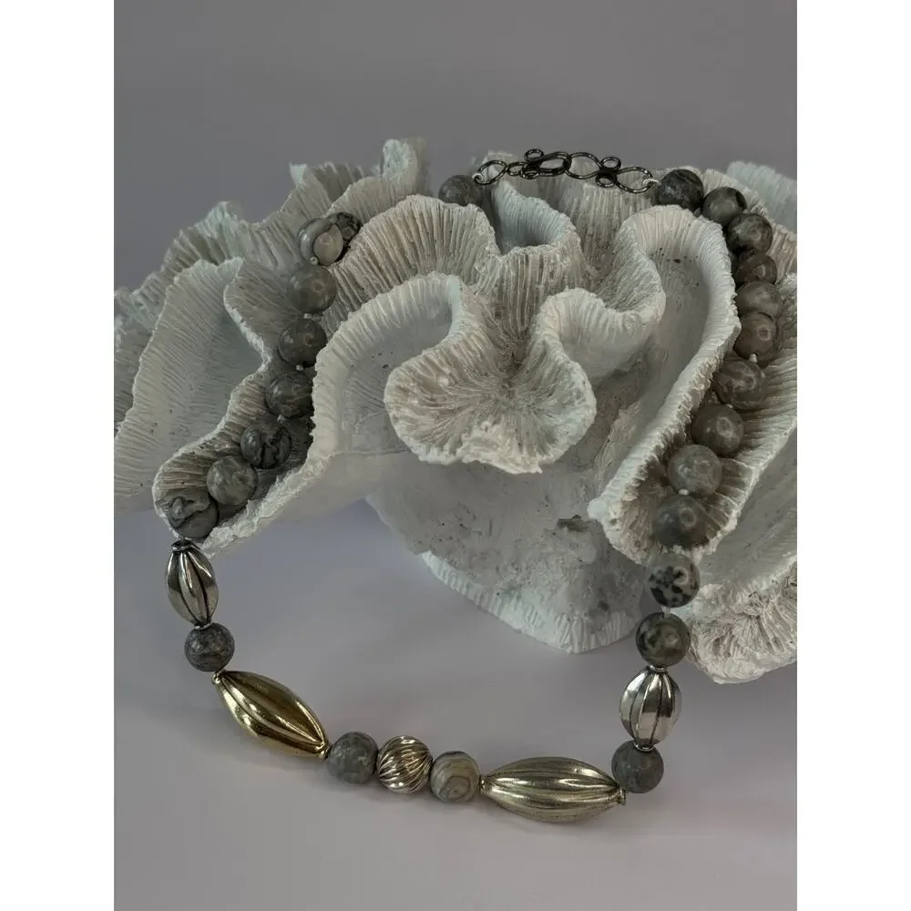 Elegant Design 925 Sterling Silver Jasper Necklace Length 18.5